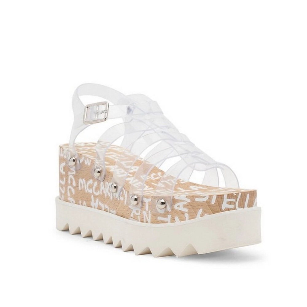 STELLA MCCARTNEY Elyse Transparent Logo Platform Sandals Crystal 40